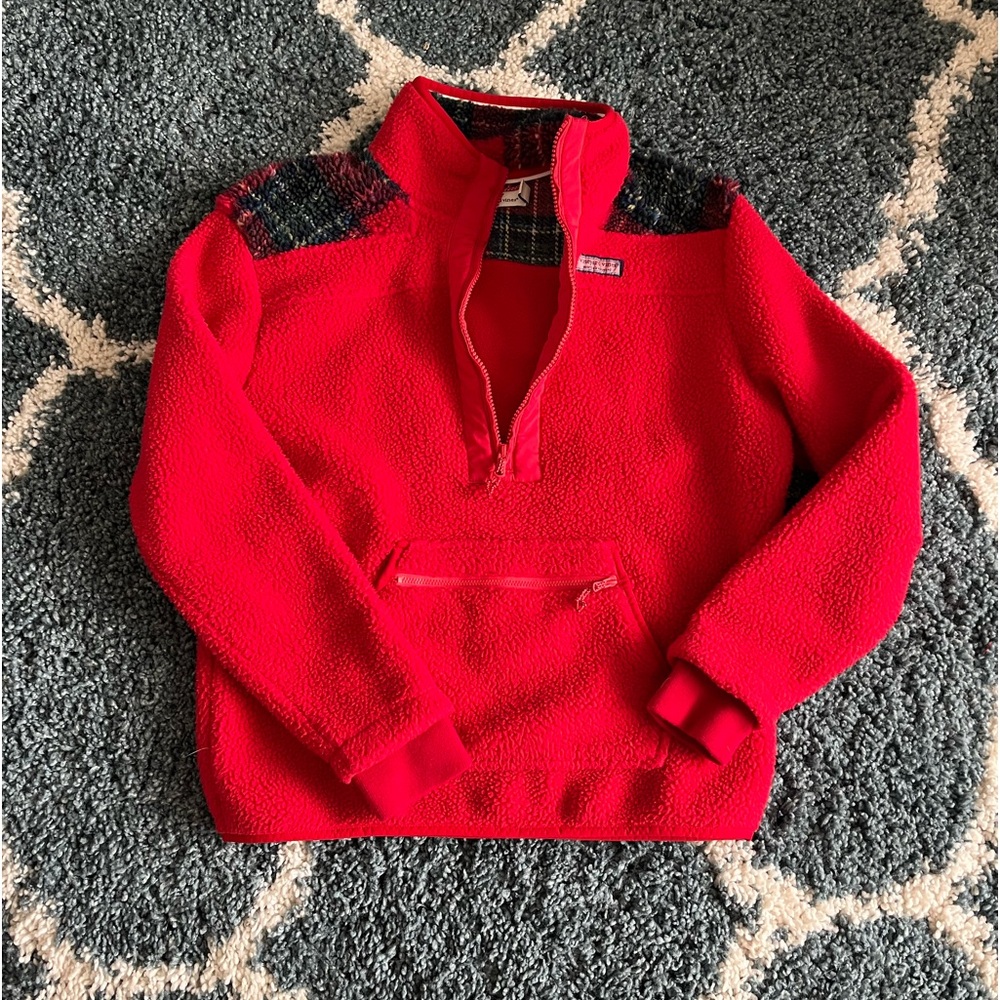 Vinyard Vines Sherpa Shep, red w/plaid detail, size Small